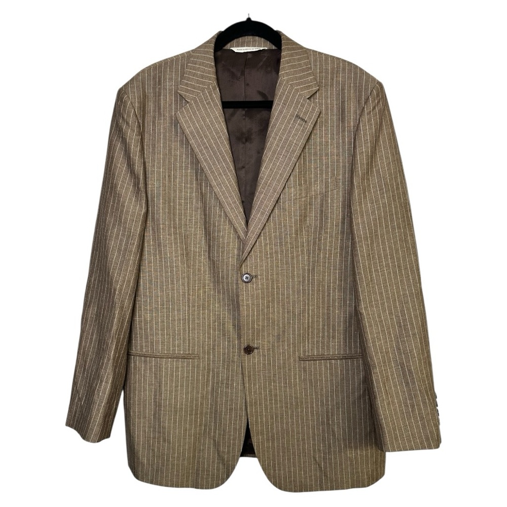 Perry Ellis Brown Striped Linen Blend Suit Jacket Size 44R New without tags